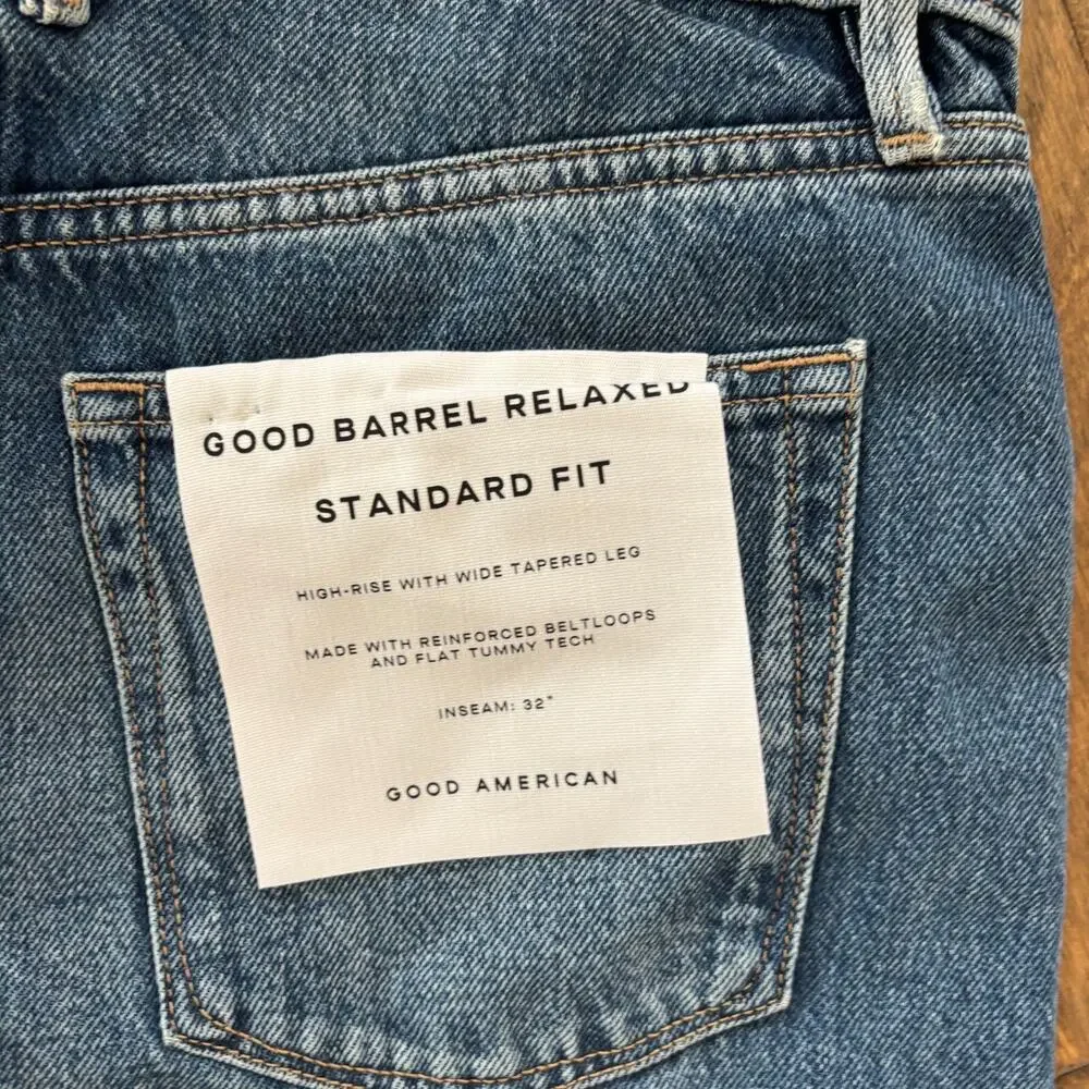 GOOD AMERICAN Good Barrel Relaxed Standard Fit Jeans Women's Size 2 Indigo Denim - Picture 6 of 9